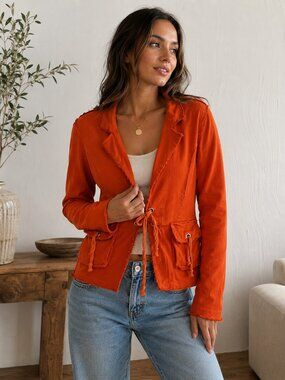 VIEN Orange Utility Blazer Jacket Crown Queen Patch Raw Edge